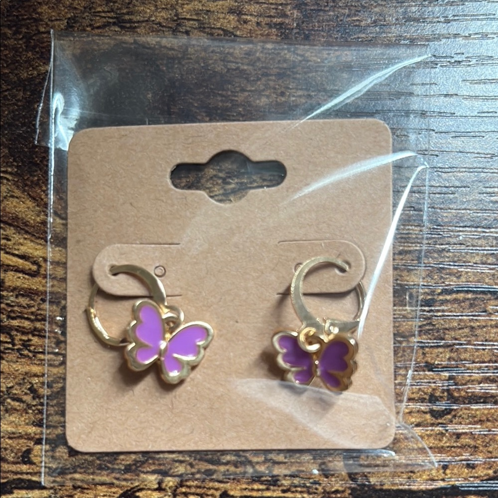 Gold and Purple Butterfly Earrings